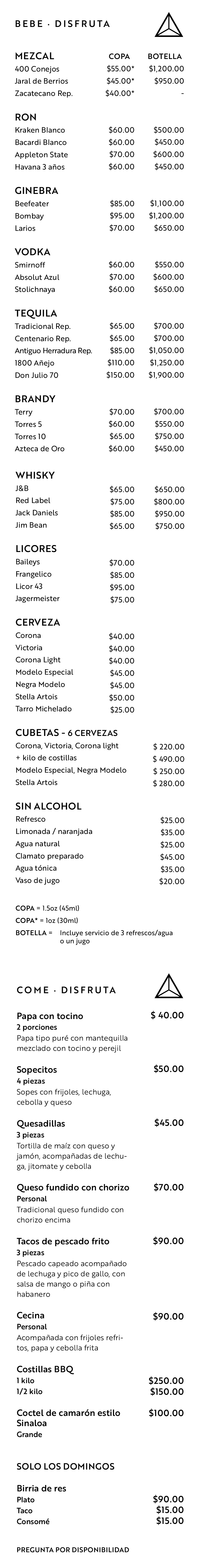 Menú bebidas Entresantos